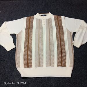 Steve Harvey Henley‎ Sweater Adult Large Brown White Striped Knit